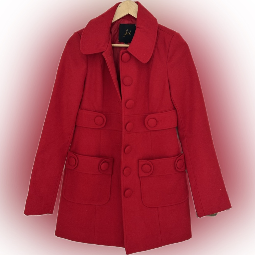 Red Single-Breasted Peacoat Euc - image 1